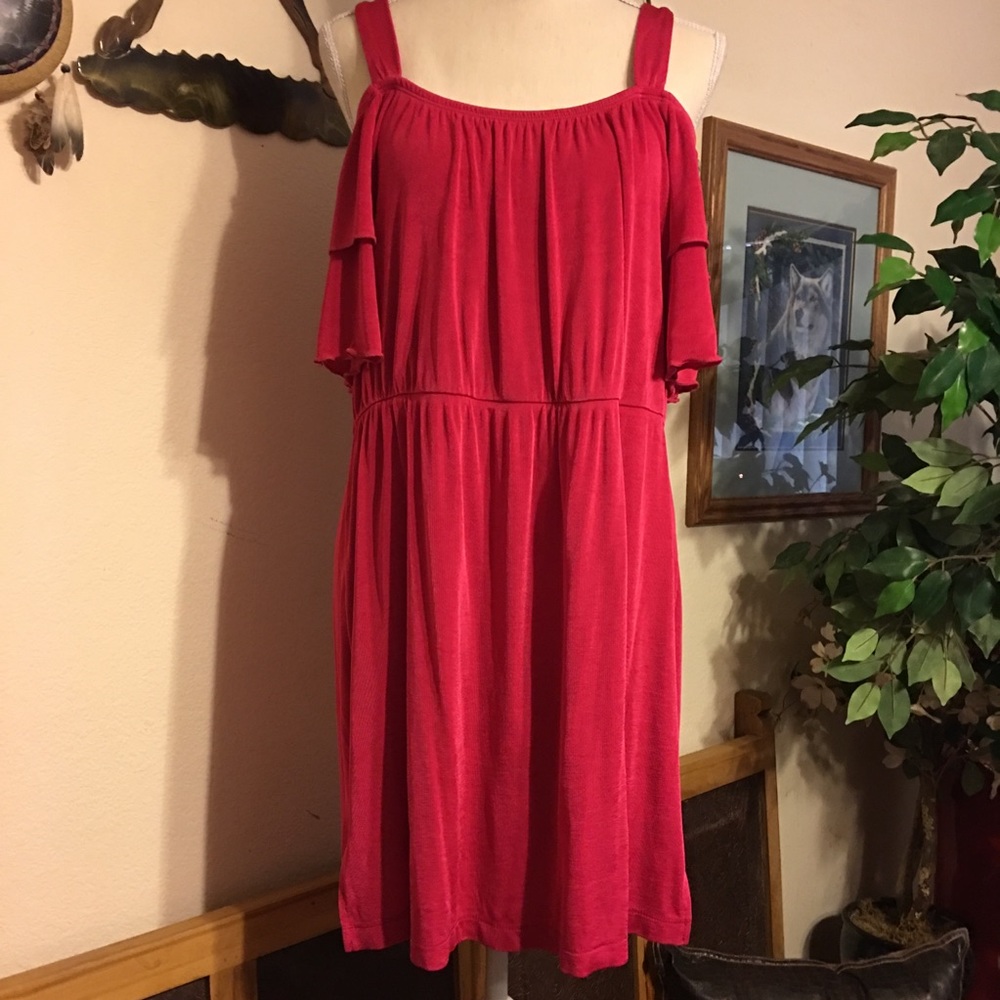 Slinky fuchsia cold shoulder tunic top dress XL